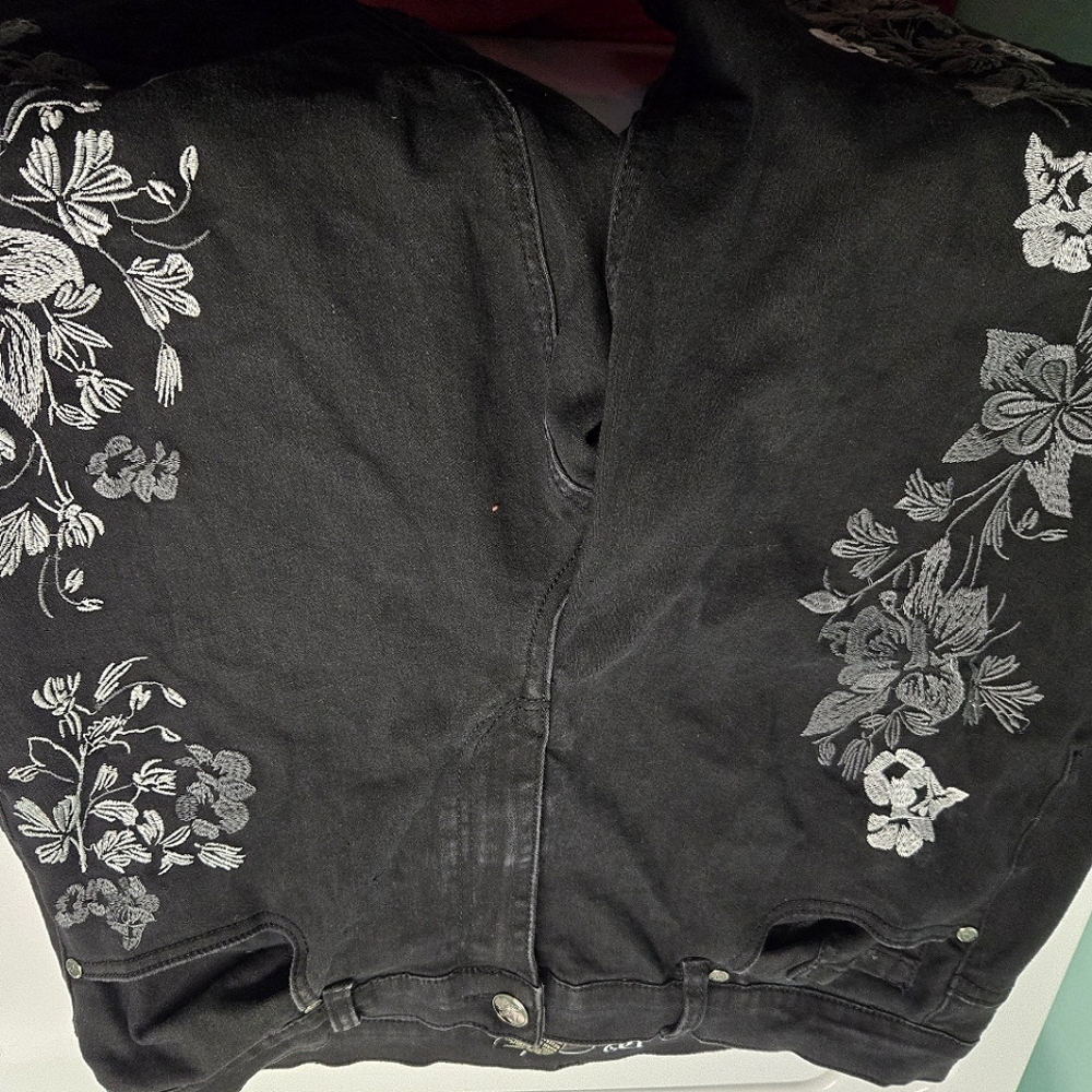 Elegant Black Pants with White Floral Design